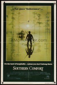 4c821 SOUTHERN COMFORT w/COA 1sh '81 Walter Hill, Keith Carradine, cool image of hunter in swamp!