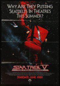4c835 STAR TREK V advance 1sh '89 The Final Frontier, theater chair with seatbelt in space!
