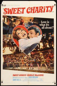4c859 SWEET CHARITY 1sh '69 Bob Fosse musical starring Shirley MacLaine, it's all about love!