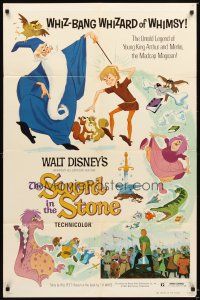 4c865 SWORD IN THE STONE 1sh R73 Disney's cartoon of young King Arthur & Merlin the Wizard!