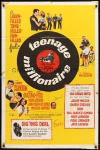 4c881 TEENAGE MILLIONAIRE 1sh '61 Jimmy Clanton, free record for every teenager who buys a ticket!