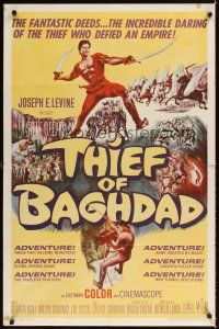4c898 THIEF OF BAGHDAD 1sh '61 daring Steve Reeves does fantastic deeds and defies an empire!