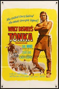 4c923 TONKA 1sh '57 Sal Mineo, Walt Disney, West's strangest legend, artwork of Native Americans!