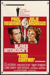 4c928 TORN CURTAIN 1sh '66 Paul Newman, Julie Andrews, Hitchcock tears you apart w/suspense!
