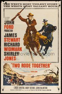 4c946 TWO RODE TOGETHER 1sh '61 John Ford, art of James Stewart & Richard Widmark on horses!