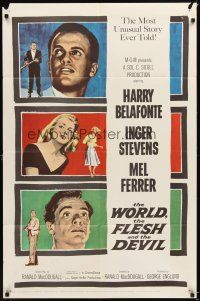 4c991 WORLD, THE FLESH & THE DEVIL 1sh '59 Inger Stevens, Harry Belafonte & Mel Ferrer!