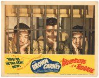 4d204 ADVENTURES OF A ROOKIE LC '43 close up of soldiers Wally Brown & Alan Carney behind bars!