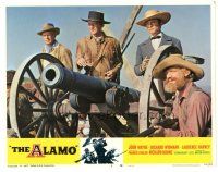 4d212 ALAMO LC #2 R67 close up of John Wayne, Richard Widmark & Laurence Harvey by cannon!