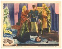 4d241 BAGDAD LC #8 '50 Maureen O'Hara stops man with bound Vincent Price on ground!