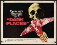 4f290 DARK PLACES 1/2sh '74 Christopher Lee, Joan Collins, cool image of skull & pick axe!