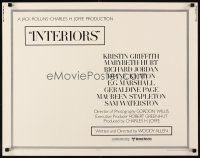 4f399 INTERIORS 1/2sh '78 Diane Keaton, Mary Beth Hurt, E.G. Marshall, directed by Woody Allen!