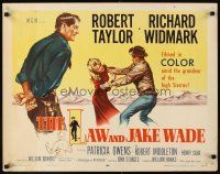 4f441 LAW & JAKE WADE style A 1/2sh '58 artwork of Robert Taylor, Richard Widmark & Patricia Owens!