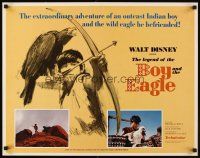 4f445 LEGEND OF THE BOY & THE EAGLE 1/2sh '67 Walt Disney, cool art of boy w/bow & perched eagle!