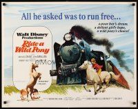 4f583 RIDE A WILD PONY 1/2sh '76 Disney, cool artwork of boy on white horse riding alongside train!