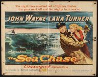 4f602 SEA CHASE 1/2sh '55 great seafaring artwork of John Wayne & Lana Turner!