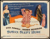 4f652 SUSAN SLEPT HERE style B 1/2sh '54 great artwork of sexy Debbie Reynolds sprawled out on bed!