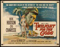 4f694 TWILIGHT FOR THE GODS 1/2sh '58 great art of Rock Hudson & sexy Cyd Charisse on beach!