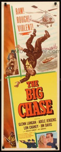4g185 BIG CHASE insert '54 art of Glenn Langan falling from helicopter, plus crazed Lon Chaney Jr!