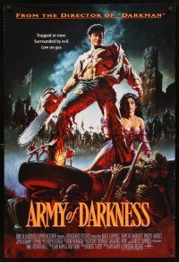 4k034 ARMY OF DARKNESS DS 1sh '93 Sam Raimi, great artwork of Bruce Campbell with chainsaw hand!