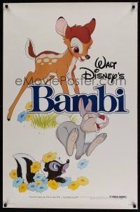 4k047 BAMBI 1sh R82 Walt Disney cartoon classic, great art with Thumper & Flower!