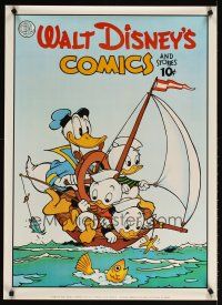 4j772 DONALD DUCK SAILBOAT commercial poster '86 Carl Barks art of Donald, Huey, Dewey & Louie!