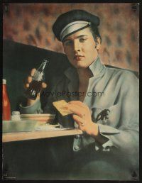 4j707 ELVIS PRESLEY commercial poster '90 great colorized image of The King drinking a Coke!
