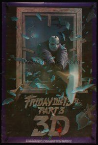 4j712 FRIDAY THE 13th PART 3 - 3D commercial poster '82 art of Jason smashing through window!