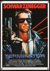 4j761 TERMINATOR Italian commercial poster '80s classic cyborg Arnold Schwarzenegger with gun!