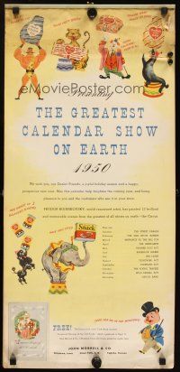 4j595 GREATEST CALENDAR SHOW ON EARTH 1950 wall calendar '50 Feodor Rojankovsky artwork of circus!