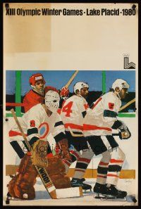 4j593 XIII OLYMPIC WINTER GAMES LAKE PLACID 1980 hockey style 20x30 sports '80 players on ice!