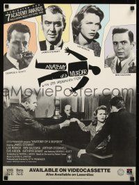 4j642 ANATOMY OF A MURDER video poster R86 classic Saul Bass dead body silhouette art + stars!