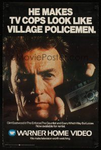 4j649 CLINT EASTWOOD video poster '80s he makes TV cops look like village policemen!