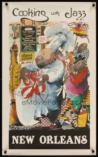 4j570 COOKING WITH JAZZ NEW ORLEANS 22x36 art print '79 really cool Meiersdorff art of chef!