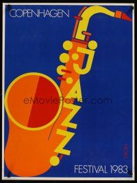 4j529 COPENHAGEN JAZZ FESTIVAL 1983 24x32 Danish music poster '83 Per Arnoldi art of saxophone!