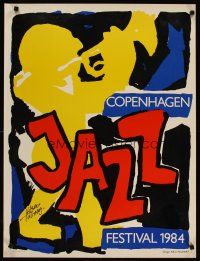 4j530 COPENHAGEN JAZZ FESTIVAL 1984 25x33 Danish music poster '84 Neils Reumert art of musician!