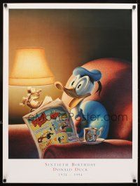 4j574 DONALD DUCK 24x32 art print '94 Walt Disney's famous duck w/ Carl Barks comic, 60th birthday!