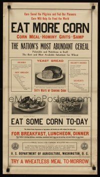 4j177 EAT MORE CORN 16x29 WWI war poster '17 food rationing, grits & hominy!
