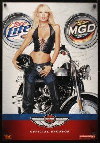 4j481 MILLER LITE/MILLER GENUINE DRAFT 18x27 advertising poster '03 super-sexy girl with Harley!
