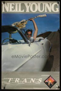 4j556 NEIL YOUNG 23x35 music poster '82 cool image of Young in white convertible, Trans!