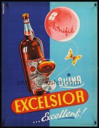 4j455 QUINA EXCELSIOR 19x25 French advertising poster '40s Kalischer art of beverage & butterfly!