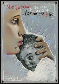 4j766 ROSEMARY'S BABY Polish commercial poster '90s Polanski, Zebrowski art of Mia Farrow & baby!