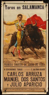 4j608 TOROS EN SALAMANCA Spanish special 21x42 '51 Reus artwork of matador & bull!
