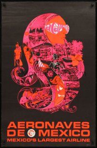 4j440 AERONAVES DE MEXICO ACAPULCO travel poster '70s cool montage artwork by Bob Bride!