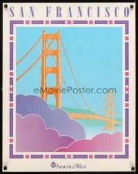 4j351 AMERICA WEST SAN FRANCISCO travel poster '70s art of Golden Gate Bridge!