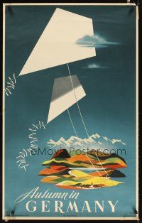 4j383 AUTUMN IN GERMANY German travel poster '50s artwork of kites over countryside!
