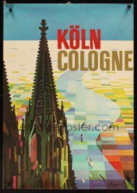 4j384 COLOGNE German travel poster '50s Werner Labbe artwork of city & landscape!