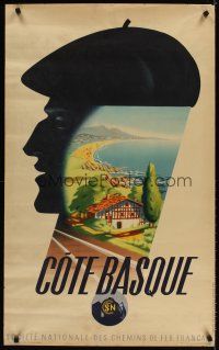 4j403 COTE BASQUE French travel poster '39 Seine art railway, coastline & silhouette!