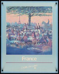4j305 DELTA AIR LINES FRANCE travel poster '86 art of French cafe & Eiffel Tower!