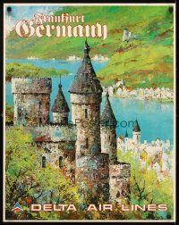 4j306 DELTA AIR LINES FRANKFURT GERMANY travel poster '78 Jack Laycox art of castle & river!