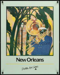 4j307 DELTA AIR LINES NEW ORLEANS travel poster '86 St Germain art of horn players in band!